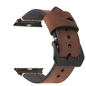 BEAFIRY For Apple watch iwatch Watch Band Straps 42mm Genuine Crazy Horse Calfskin Leather Dark Brown Light Brown Grey - Цвет ремешка: Dark brown1