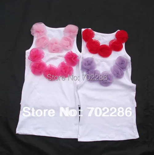 

Free Shipping kids Blouses Cotton Baby Girls Singlet Sleeveless rosette flower baby petti top