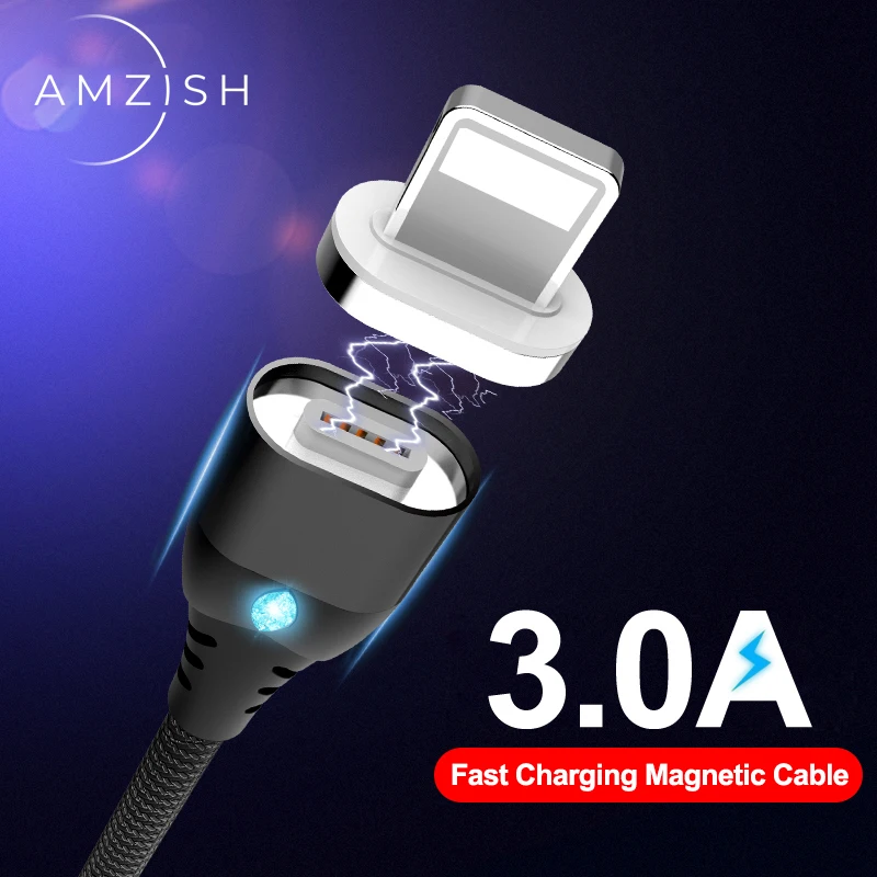 

amzish Magnetic Charger Micro USB Cable For iPhone Lightning Data Cable Type C For Samsung 3.0A USB Type C Phone Charging Cord
