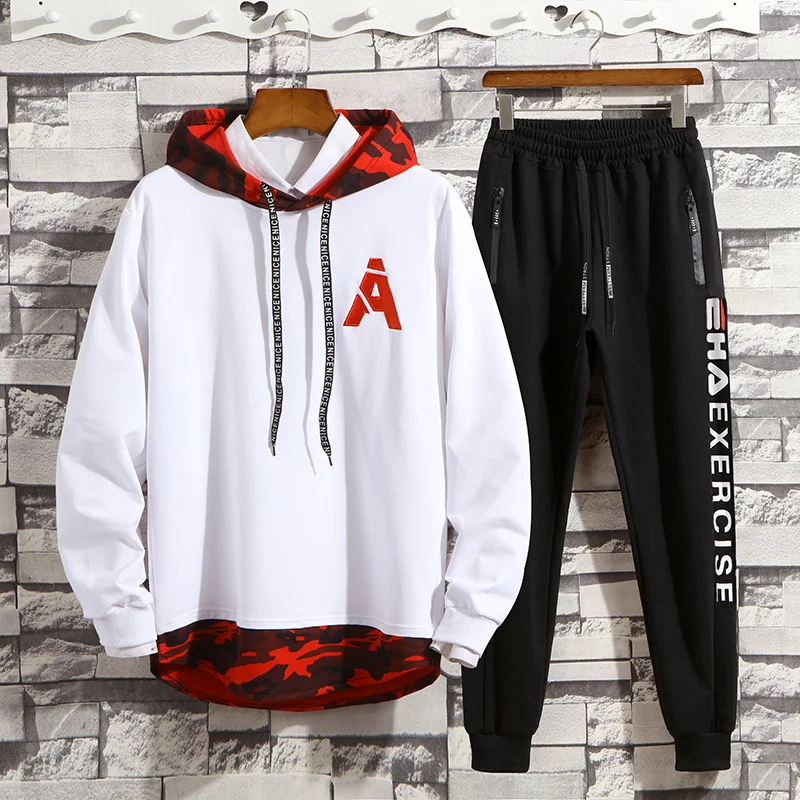 

Men Set Brand Tracksuit Fashion Casual Sportswear Two Piece Sets Cotton Letter A Printed Hoodie+Pants Sporting Suit Spring