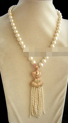 

ddh003295 freshwater pearl white round & peafowl clasp necklace 18