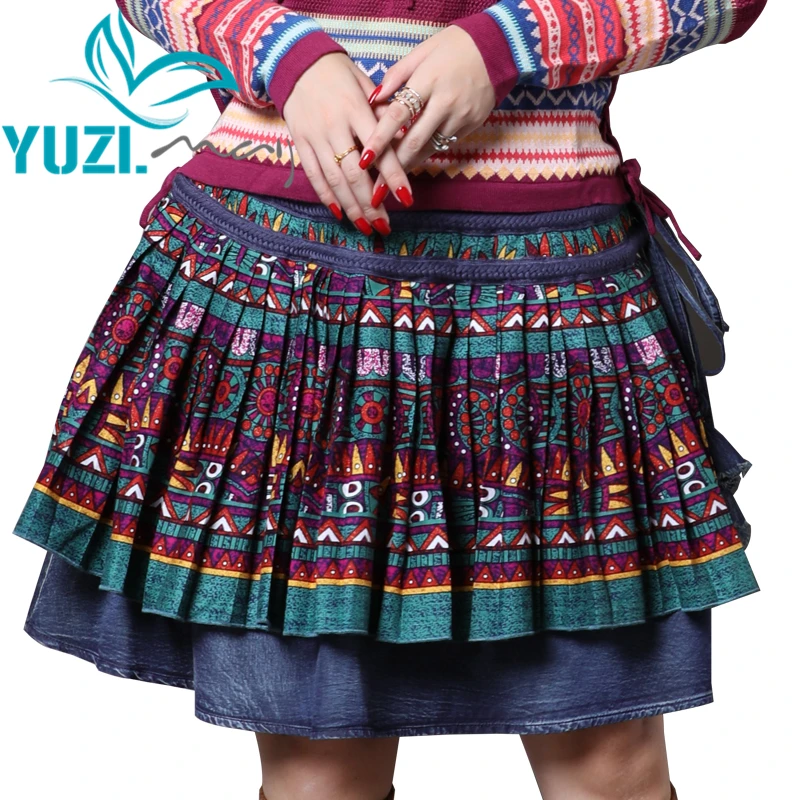 Юбки Женские s 2018 Yuzi.may Boho новая хлопковая льняная Женская юбка трапециевидная с