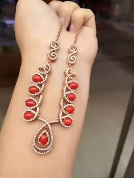

Natural Red Coral Necklace Natural Gemstone Pendant Necklace 925 sliver women Luxury water droplets engagement fine Jewelry