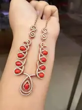 Natural Red Coral Necklace Natural Gemstone Pendant Necklace 925 sliver women Luxury water droplets engagement fine Jewelry