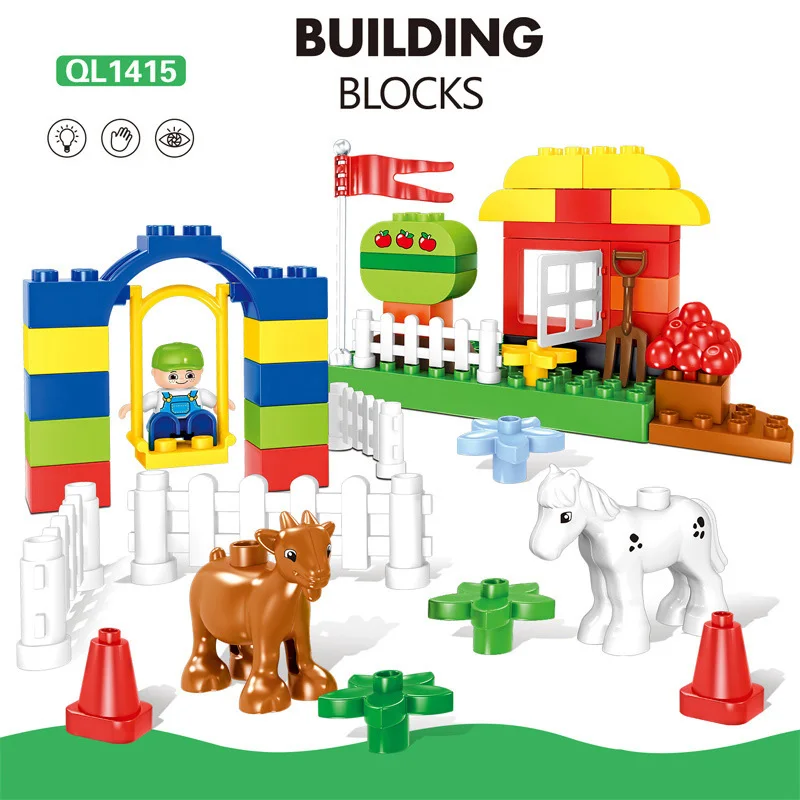 Big Size Building Blocks 50-161Pcs Amusement Park Marble Run Model Toys Kids Educational Toy Compatible Legoings Duploe | Игрушки и
