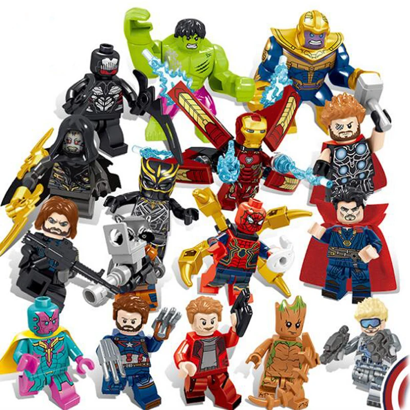 Legoings 16pcs/set Marvel The Avengers Thanos Venom Hulk Ironman Vision Captain American Building Blocks Toys for Children