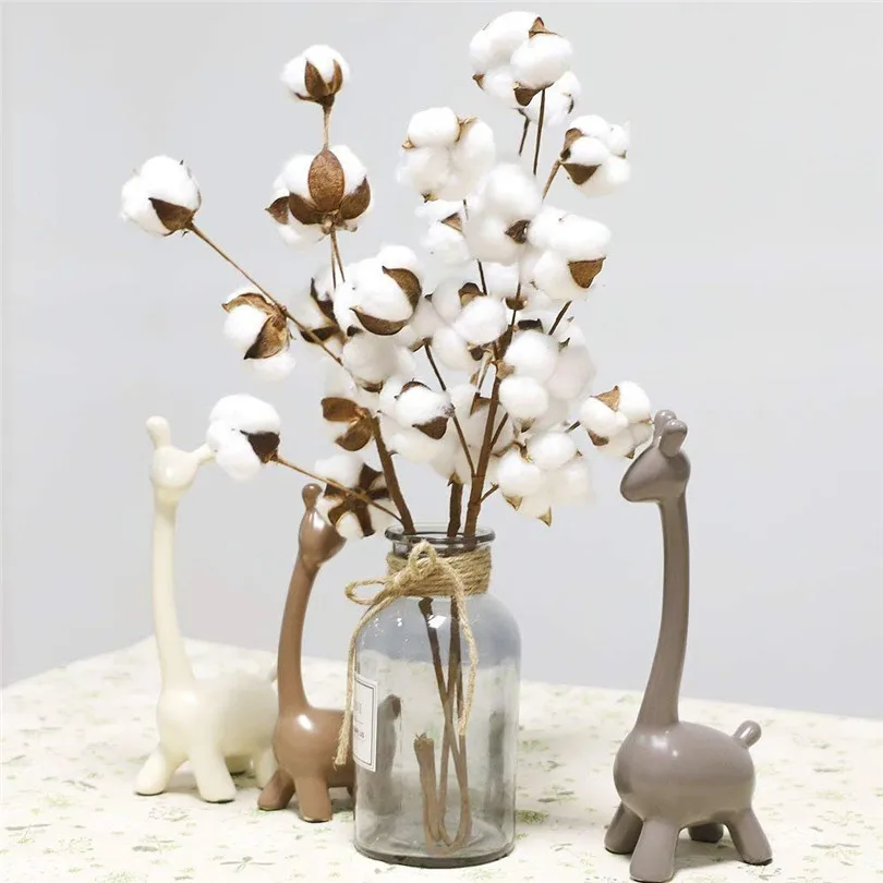 1PCS Artificial Flowers 21 inch Naturally Dried Cotton Stems Farmhouse Style Artificial Flower Filler Floral Decor (1)