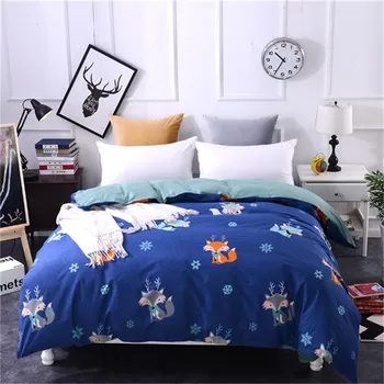 

Dark Blue+Color Little Fox Cute Cartoon Pattern Bedding Duvet Cover 1Pcs Quilt Cover Skin Care 100% Cotton Bedclothes full size
