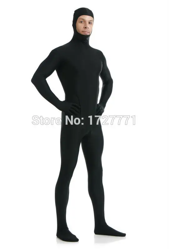 

(AL113) Black Shiny Lycra Spandex Tights Unisex original Open Face Fetish Zentai Suits Second skin Fetish Wear