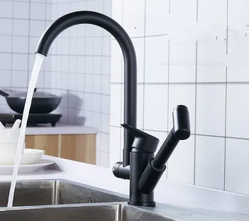 MOIIO Oil Rubbed Black Kitchen Sink Faucet Swivel Pull Out Kitchen Faucet with Sprayer Tap Deck Mounted Hot and Cold Water Mixer ulgksd kitchen faucet black brass pull out sprayer vessel sink faucet deck mounted hot and cold vanity faucets mixer water taps