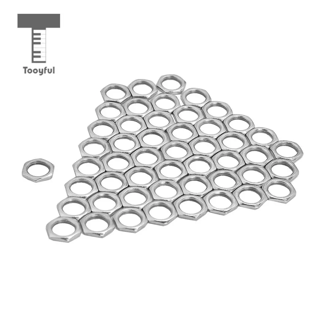 Tooyful 50x Guitar Nuts Thin Nuts Dia. 8mm Guitar Pots Input Output Jacks for Guitar Parts Accessories -Silver 12x8x2mm 