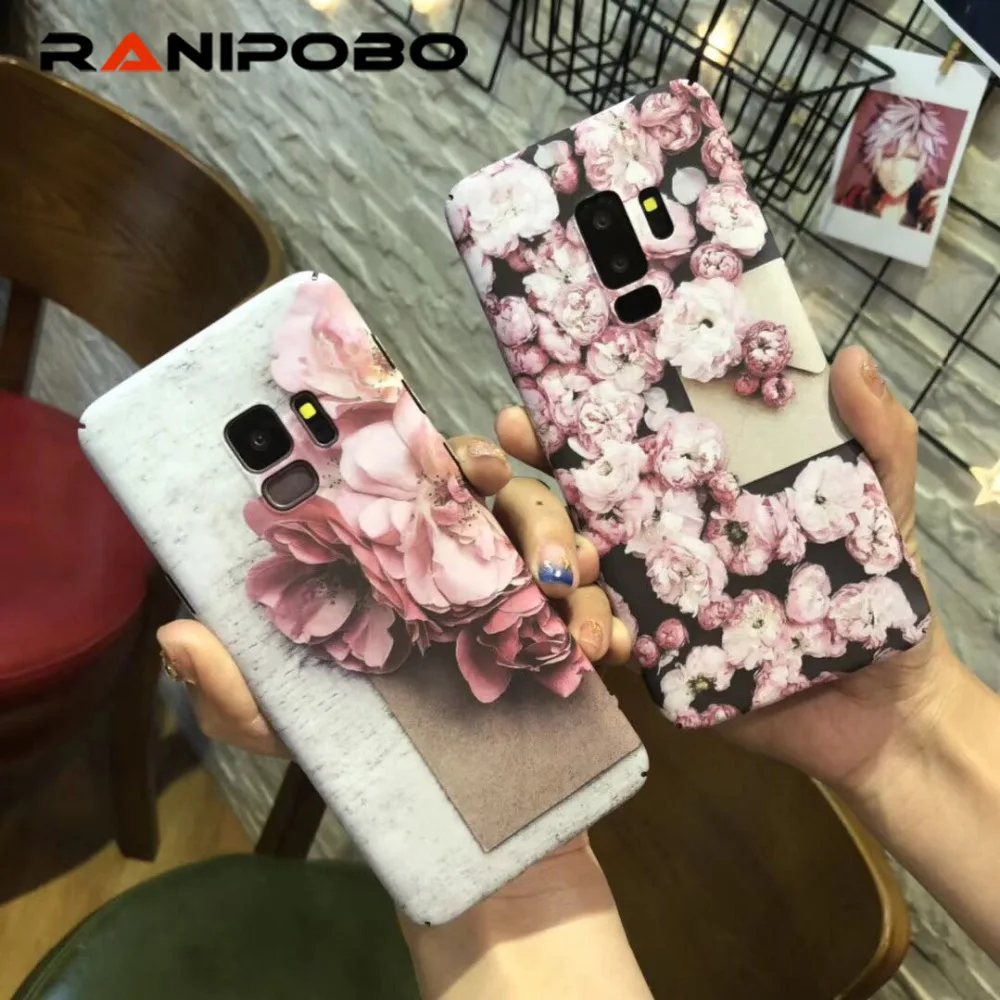 

Fashion Rose Flower phone cover Case For Galaxy S7 S8 S9 Plus flowers Floral Pattern Scrub PC Hard phone case For Galaxy S8 Plus