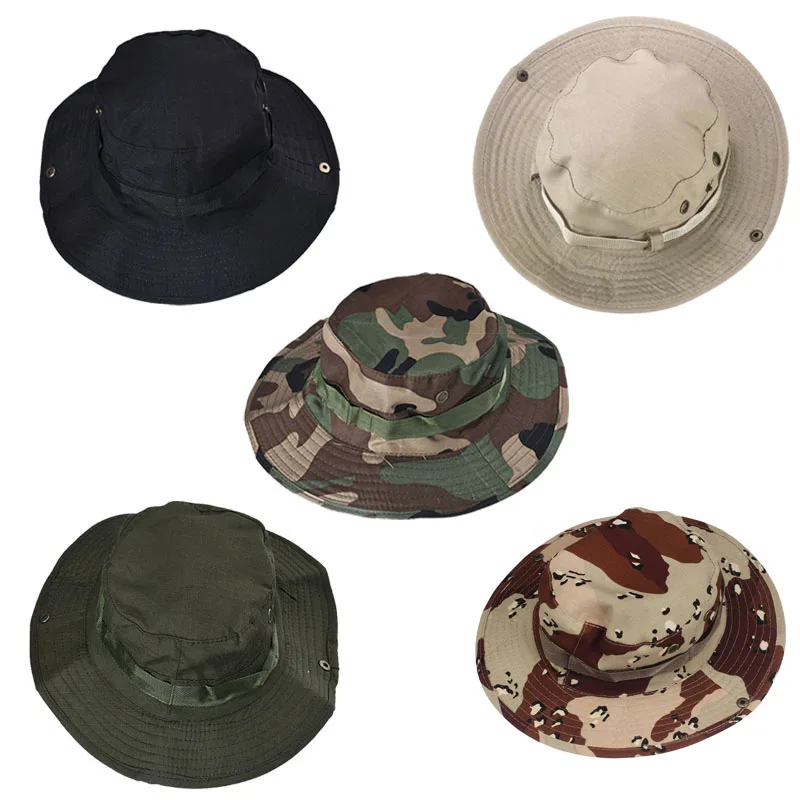 Breathable Boonie Fisherman Hat Wide Brim Sun Cap Military Camouflage Bucket Hat