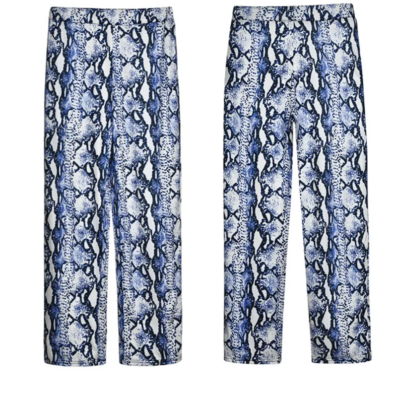 Модные брюки со змеиным принтом женские брюки с высокой талией мешковатые шаровары Хиппи широкие брюки цыганские Длинные брюки палаццо - Цвет: Синий