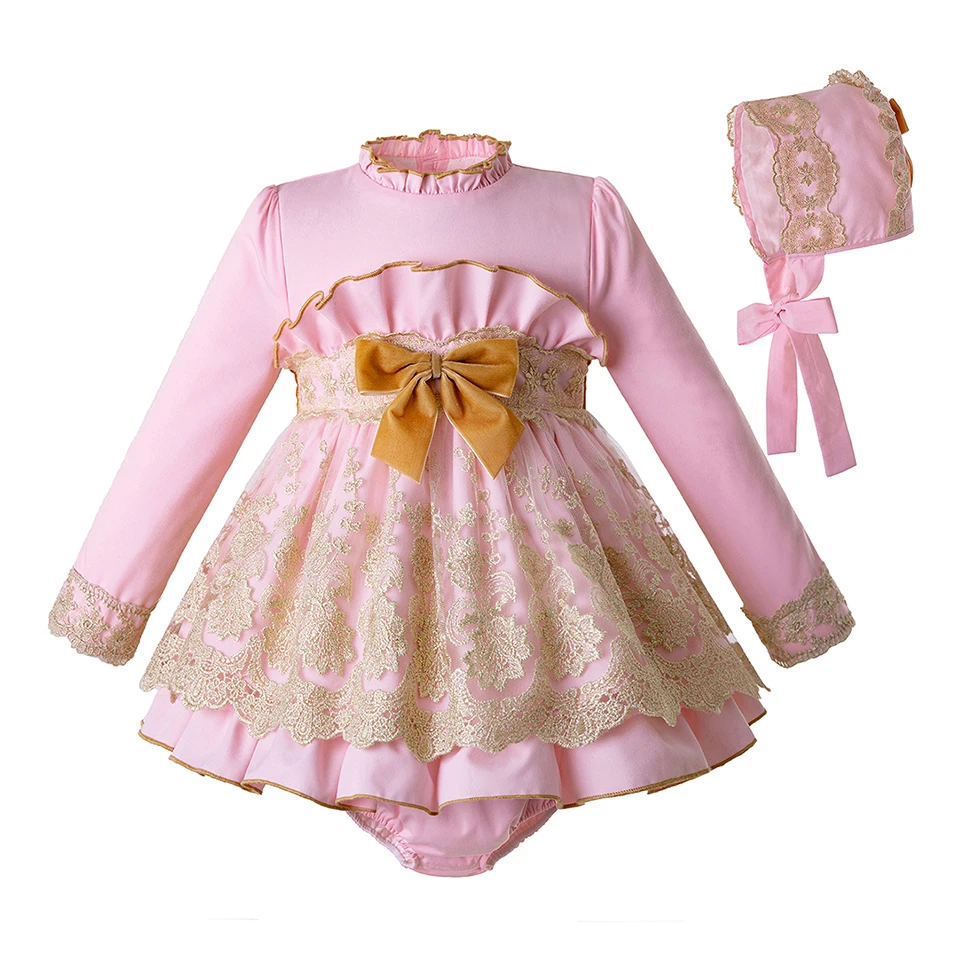 Pettigirl Vintage Baby Girl Clothing Set Pink Baby Girl Dress And PP