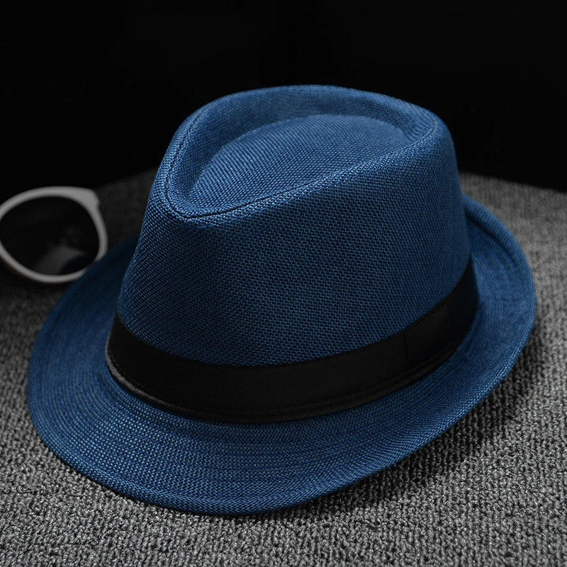 Модная летняя крутая Панама с широкими полями, фетровая соломенная шляпа в стиле Индианы Джонс, женская и мужская летняя шляпа - Цвет: Синий