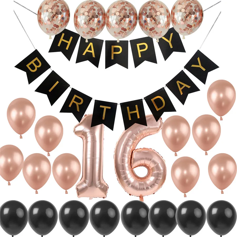

ipalmay 16th 18th Birthday Party Rose Gold Confetti Balloon 40inch 30th 40th 50th Age Balloons Party Decorations Set New Arrival