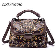 QINRANGUIO натуральная кожа сумки через плечо для женщин Дизайн Винтаж коровья кожа женская сумка с цветами женские сумки