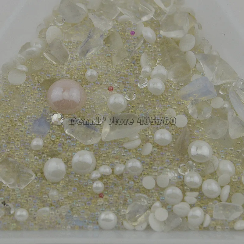 

Beauty Mix Light Color Caviar Stones White Pink Pearls Jewelry Nail Art Gems Decoration Rhinestones DIY Tips