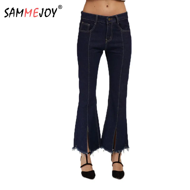 Sammejoy S 5XL sfilacciata hem Jeans a zampa per le donne cut out denim  pantaloni a vita alta streat signore skinny ammorbidente feminino  2099|flared jeans for women|flare jeansjeans for women - AliExpress