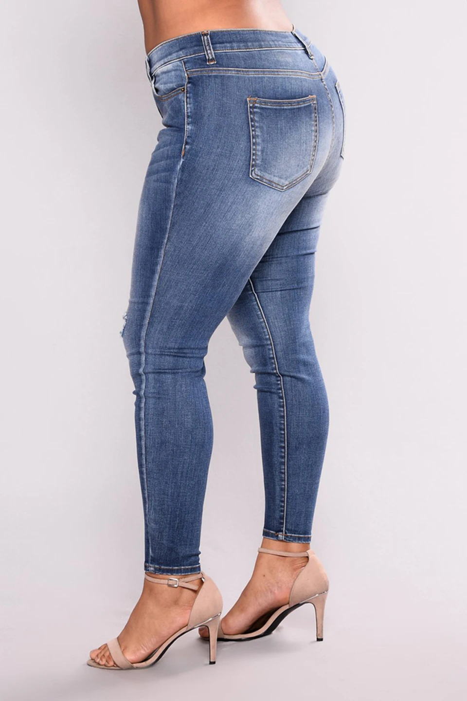 2018 женщин отверстия джинсы джинсовые высокая талия джинсы Узкие синие джинсы стрейч женские Большие размеры женские отверстие Штаны 6XL 7XL