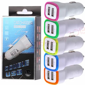 

phone charger Led light Dual usb 2.1A Car charger power adapter for iphone samsung android phone gps pc mp3 with retail box