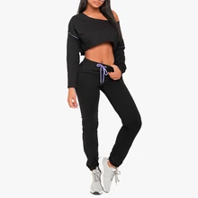 Autumn Whiter Long Sleeve Jumpsuits For Women Two Piece Set Side Striped Casual Jumpsuit Top+Pants Lace Up Jumpsuits side lace up cropped long sleeve top