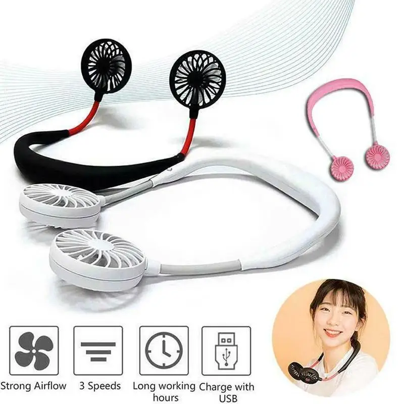 

Creative Neck Band Fan Portable Mini Double Wind Head Neckband Fan with USB Rechargeable Air Cooler for Traveling Outdoor Office