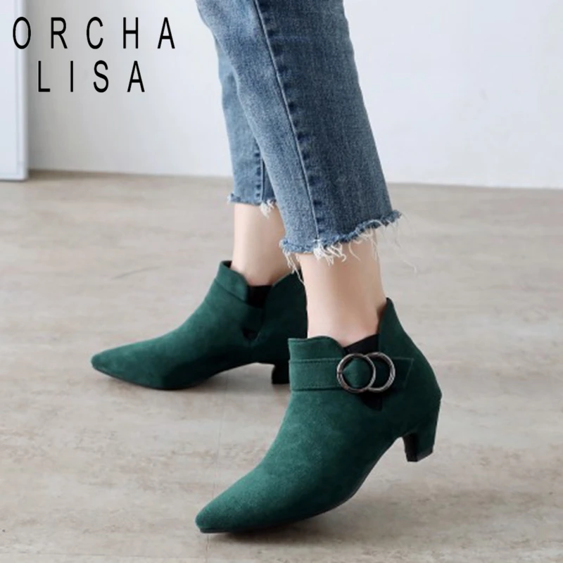 

ORCHA LISA big Size 43 44 Women low heels ankle boots comfortable Chelsea Boots pointed toe short heel shoes botas mujer