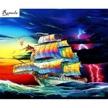 

square/round 5D DIY diamond painting sailboat room decor Embroidery Pattern 3D Cross stitch kits mosaic stickers