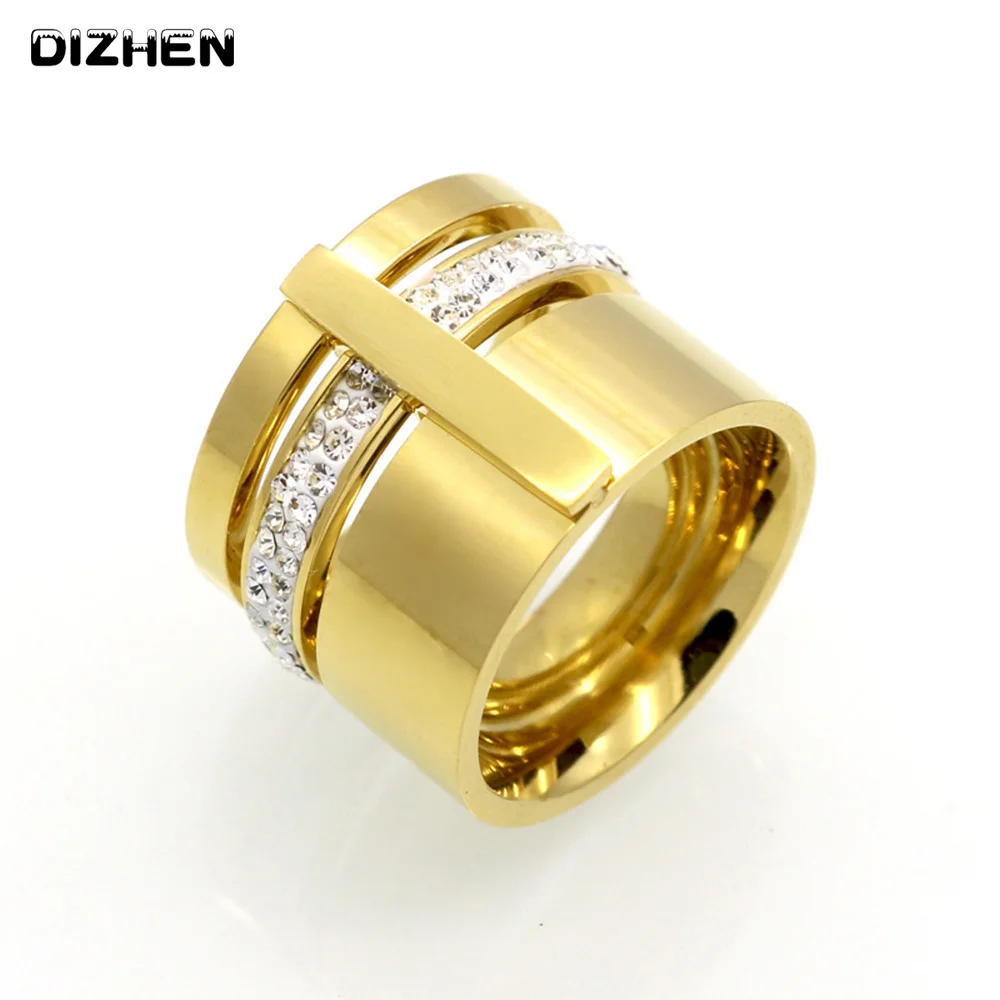 

2019 Zircon Crystal Titanium Stainless Steel Rings For Women Men Wedding Jewelry Three Layers Beauty anillos Female Rings R17081