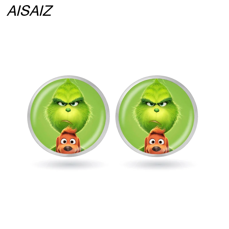 

2018 NEW The Grinch Ear Stud Earrings glass Circle Animal Earrings for The Grinch Anime Jewelry Children's Toys Christmas gift