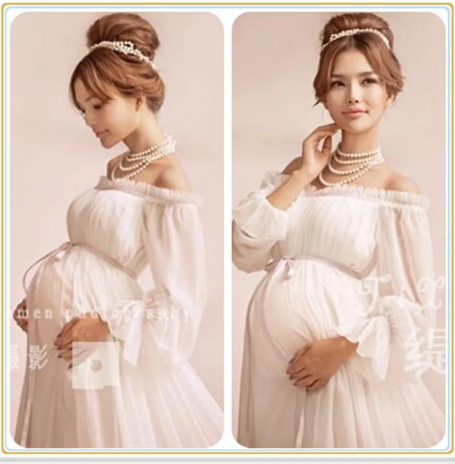 

2019 Royal Style White Maternity Lace Dress Pregnant Photography Props Pregnancy maternity photo shoot long dress Nightdress