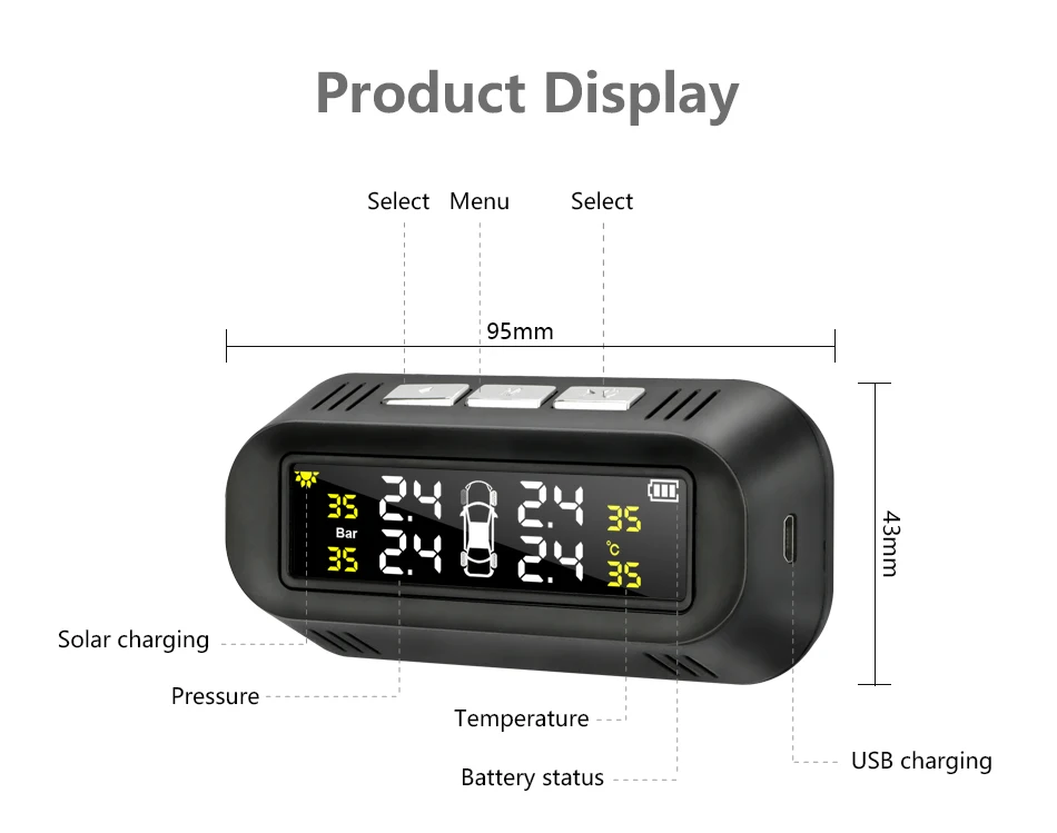 Vtopek система давления в шинах солнечная система TPMS Интеллектуальный цветной ЖК-дисплей цифровой дисплей высокая температура низкая батарея сигнализация Вибрационный запуск