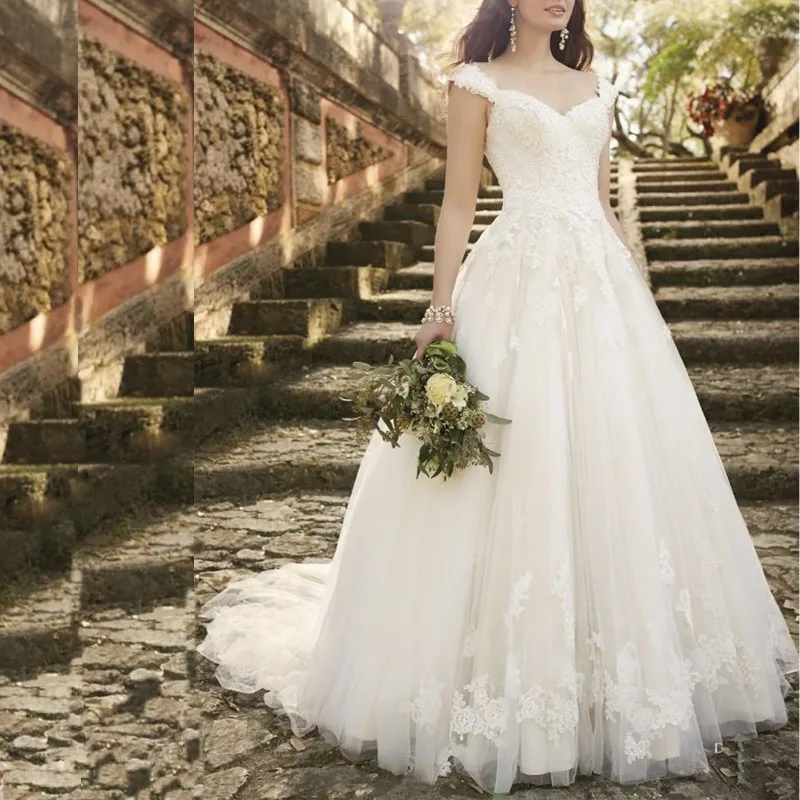 White-Vintage-Lace-Appliques-Wedding-Dresses-2016-Cap-Sleeves-Sweetheart-Romantic-Wedding-Gowns-abiti-da-sposa