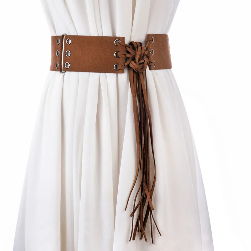 

FEECOLOR Vintage Fringed Knotted Belt Bohemia Wide Tassel Waist Bands Cummerband for Women dress coat