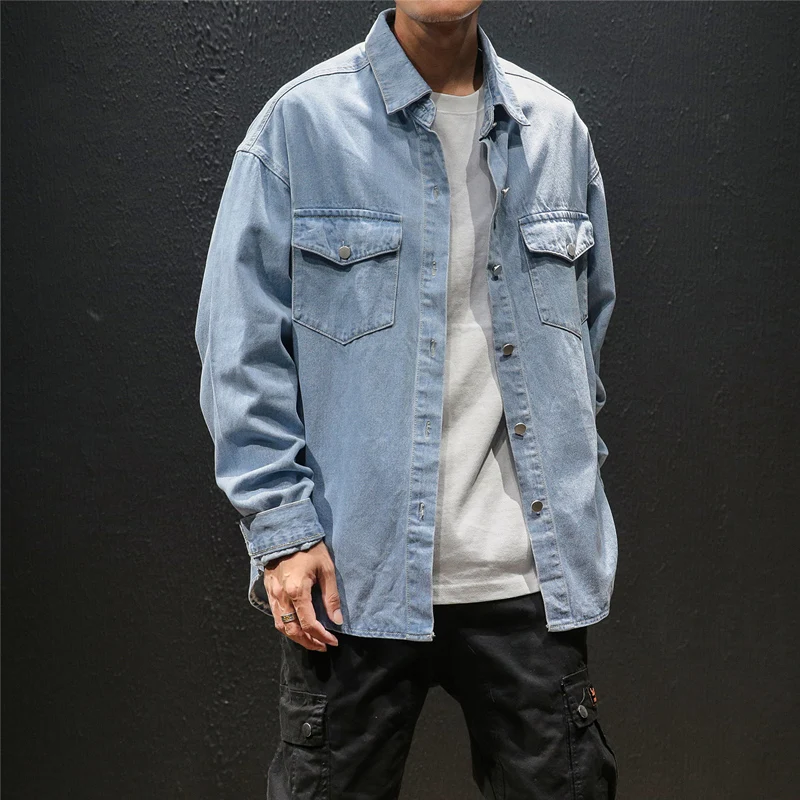 2019 Korean Style Oversized Denim Shirt Men Safari Style Blue Shirt Modis  Streetwear Casual Shirts Long Sleeve Black Shirt - Shirts - AliExpress