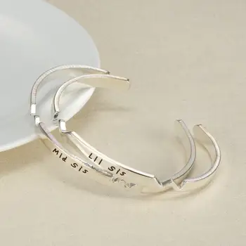 

Silver Gold Color Copper Engraved Lil Mid Big Sister Positive Inspirational Quote Cuff bracelet Mantra Bracelet Bangle for Women