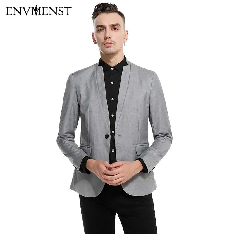 Envmenst Baru Kedatangan Henry Kerah Jaket Semi Jas Pria Blazer Busana Ramping Laki Laki Sesuai Kasual Blazer Warna Solid Blazers Aliexpress
