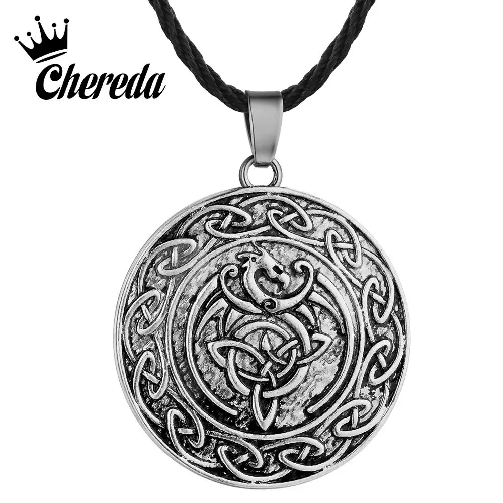 

Chereda Valknut Double Side Viking Slavic Necklace for Men Talisman Knot Dragon Punk Pendant Necklaces Boy Gift