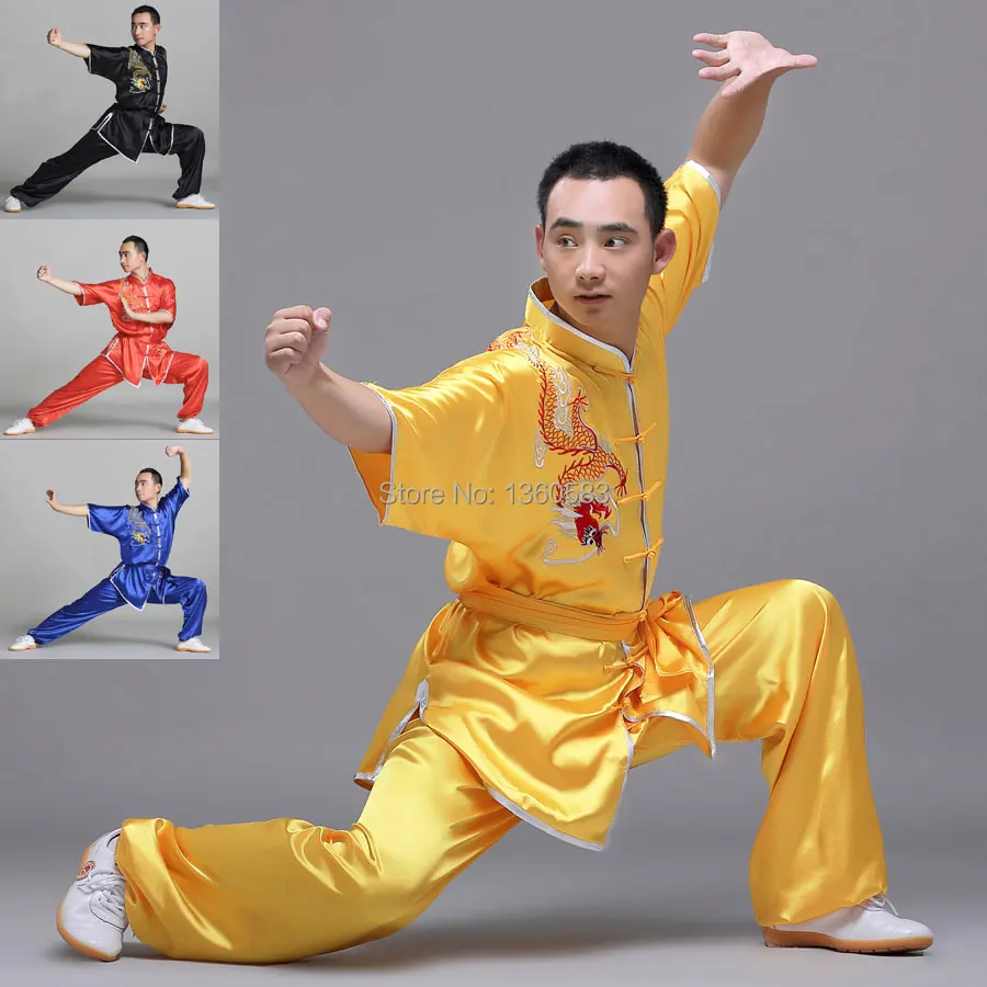 

High Quality Satin Tai Chi Suits Martial Arts Performance Uniform Wushu clothing for men women embroidery dragon clothes