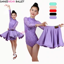 Nueva falda de baile latino para chicas, salón de baile, Salsa, faldas para tango Chico, encaje infantil, baile latino, vestido dividido con leotardo y falda