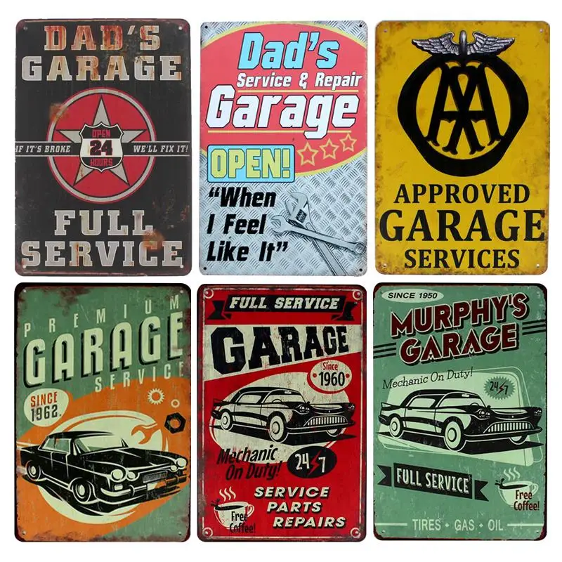 

Garage Full Sevice Tin Sign Wall Decor Metal Sign Car Vintage Decor Tin Sign Retro Metal Plaque Cool Metal Plate Metal Craft