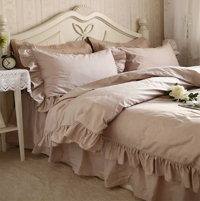 New European style bedding set ruffle duvet cover elegant bedspread wrinkle bed sheet bedroom 