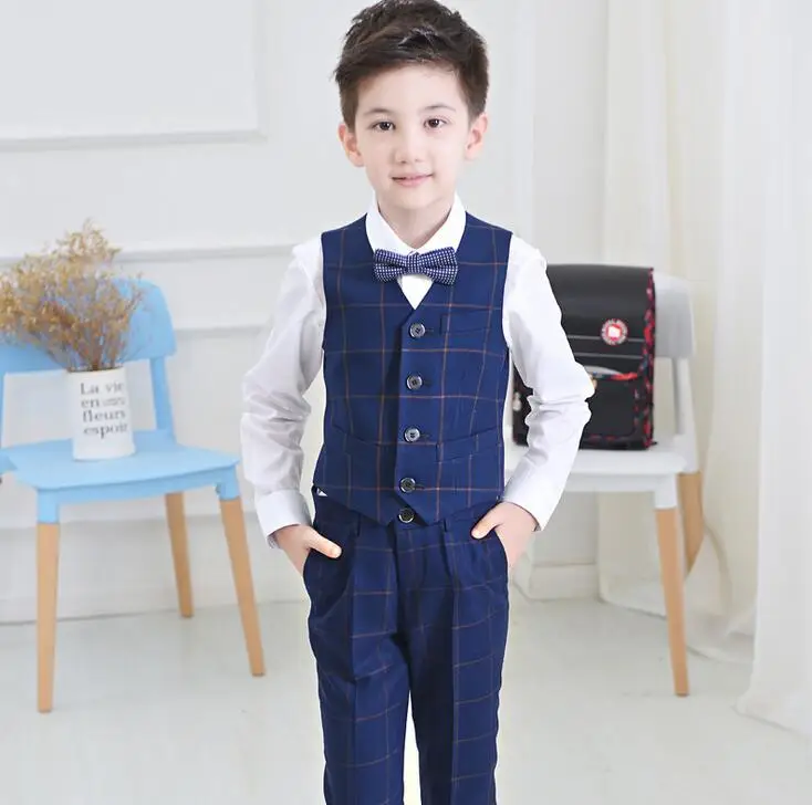 Baby Boys Formal Suit Outfits Gentleman Bowtie Shirt Vest Pants Wedding Clothes Set