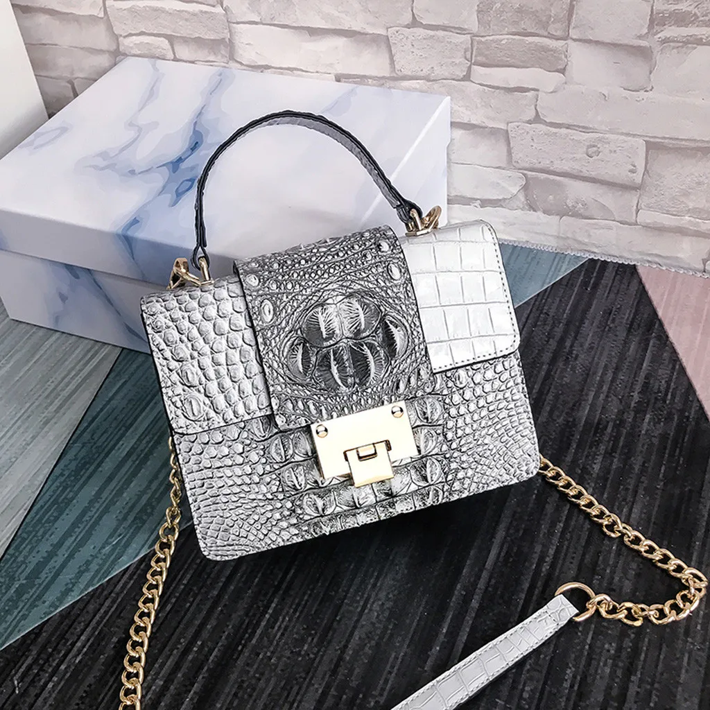 

Women Vintage Alligator Leather Messenger Bags Ladies Hand Bag Chain Sling Crossbody Bag For Women Square 2019 bolso mujer