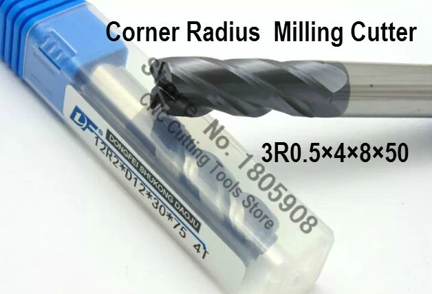 

1PCS 3R0.5*4*8*50 3mm 4 flutes Cemented Carbide Corner Radius endmill CNC router bit milling cutter tool,alloy Milling cutter