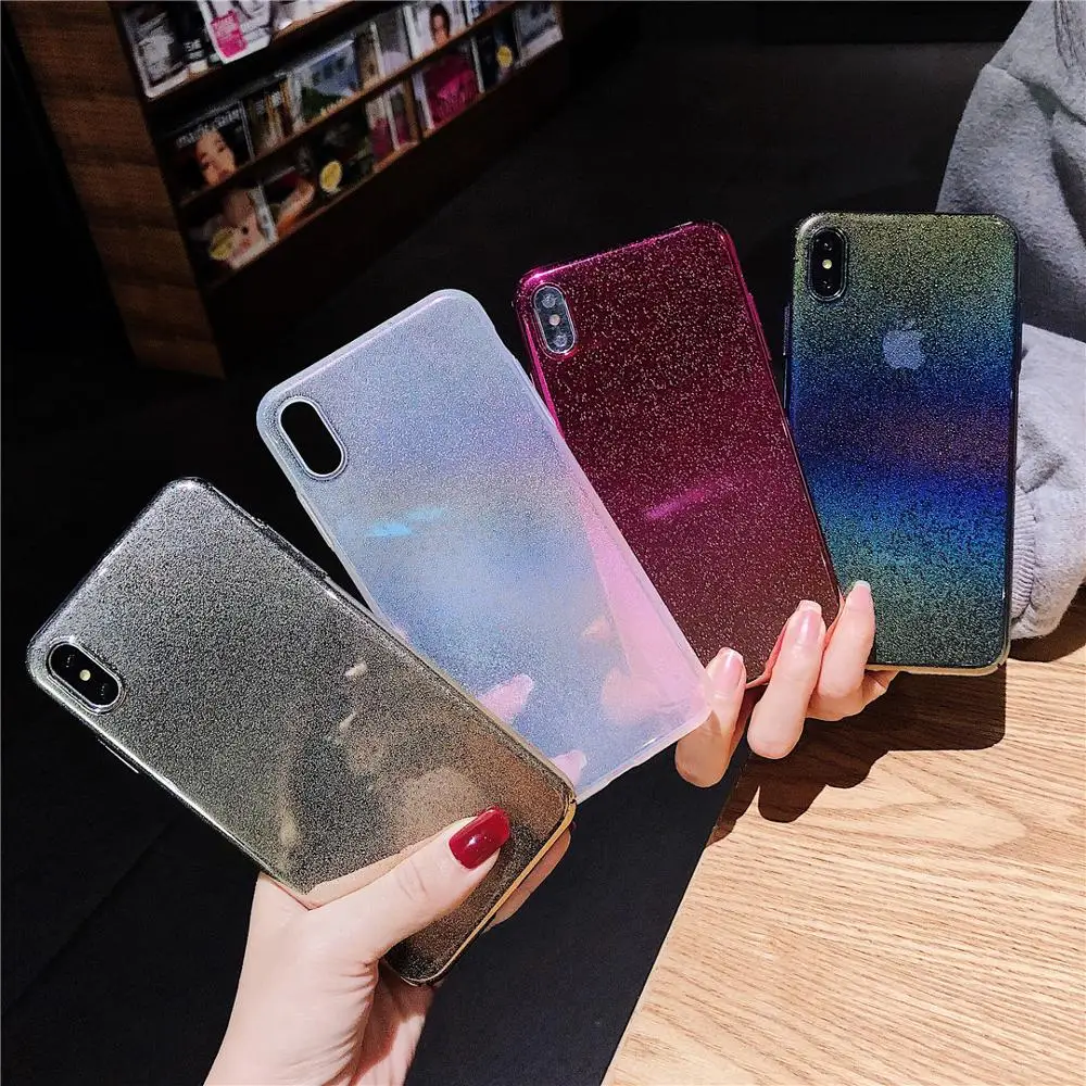 

Fashion Gradient Rainbow Laser Case for iPhone X XS Max Xr Transparent Hard Capa Fundas for iPhone 8 7 6 6S Plus Case