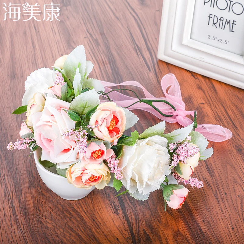 

Haimeikang Hot Sale Fashion Women Girl Party Wedding Flower Wreath Crown Headband Floral Garlands Hair band Hair Accessories