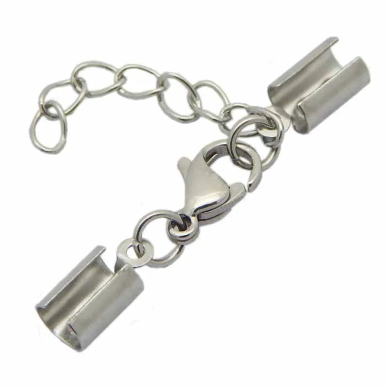 10pcs/lot Stainless Steel Round Leather Cord Connectors With Lobster Clasps Extend Chain Bracelet Necklace End Clasp DIY Jewelry | Украшения